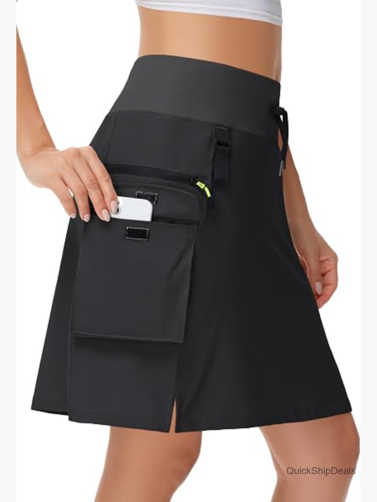 Women's Hiking Cargo Skort With Zipper Pockets Knee Length Upf 50+